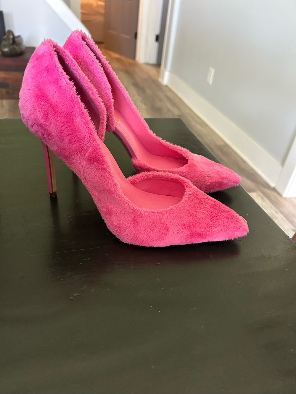 Jessica Simpson Pink Faux Fur Pointed-Toe Stiletto Pumps